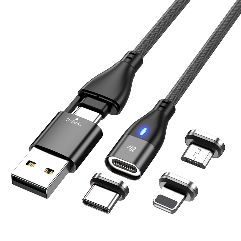 Imagine pentru Cablu de date si incarcare rapida magnetic, 6 in 1, de la Type C sau USB la Type C, Lightning sau Micro-USB, negru