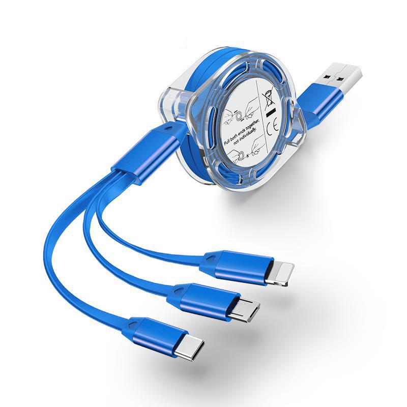 Imagine pentru Cablu de incarcare extensibil 3 in 1, de la USB la Type C, Lightning sau Micro-USB (nu transfera date), 1m, albastru