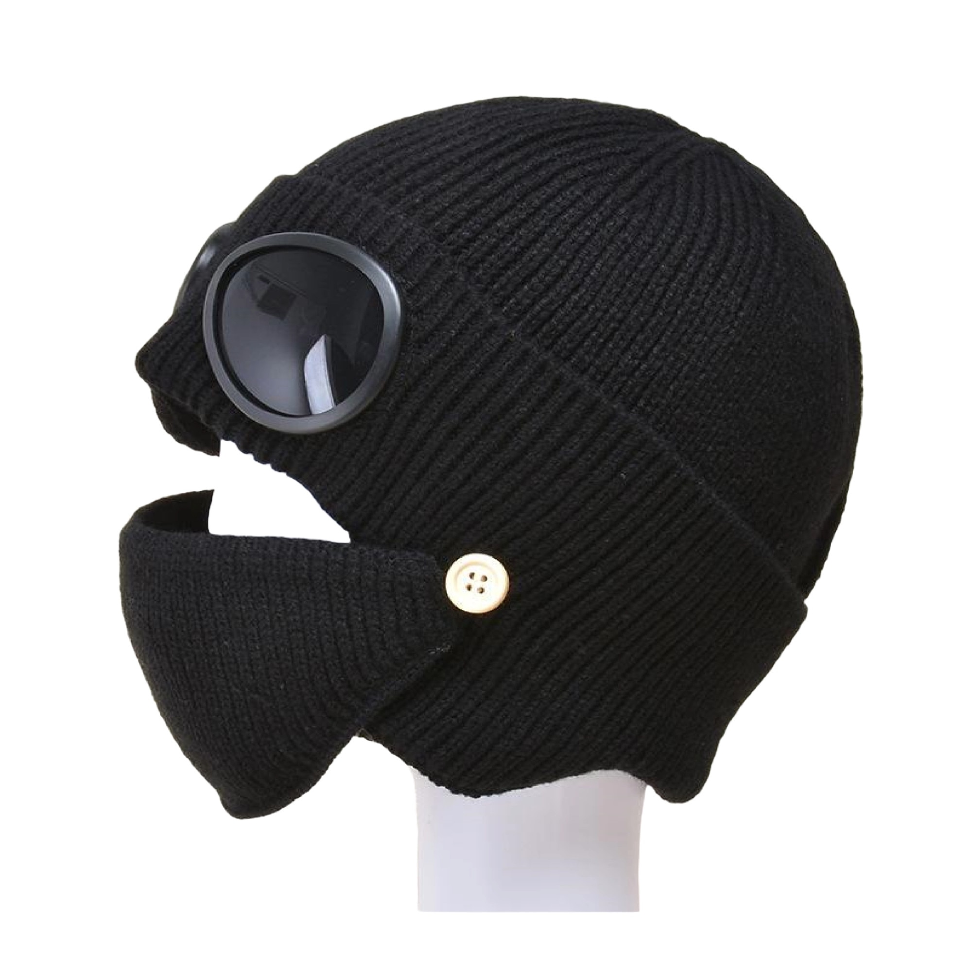 Imagine pentru Fes in stil aviator, unisex, cu captuseala de bumbac si masca de gura, culoare negru