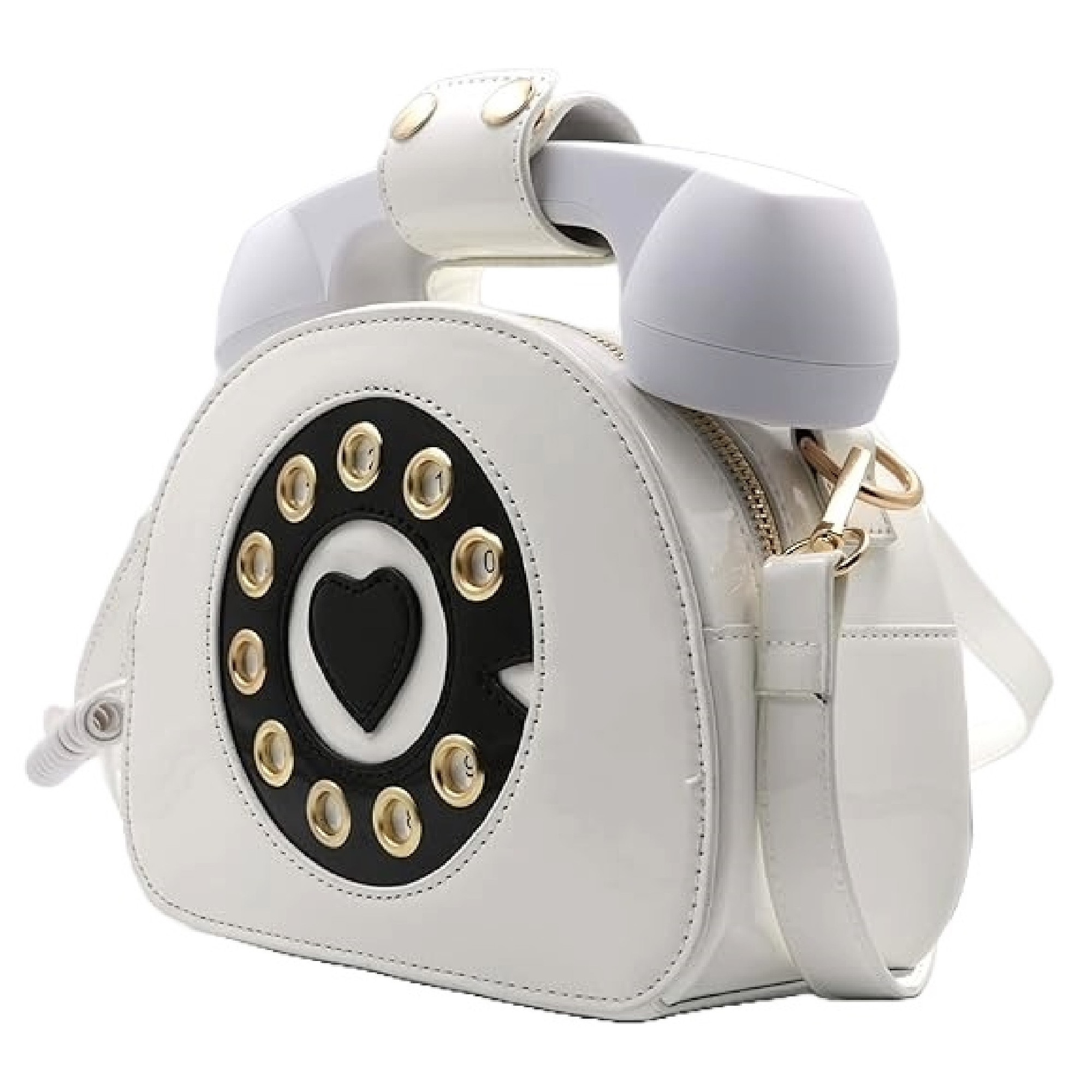 Imagine pentru Geanta de umar cu tema retro in forma de telefon cu disc, din piele sintetica si poliester, alba