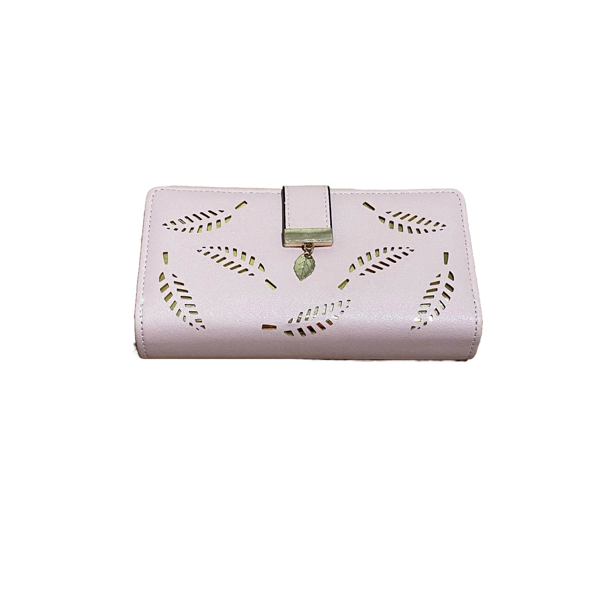 Imagine pentru Portofel dama, model cu frunze, Piele ecologica, Auriu/Roz