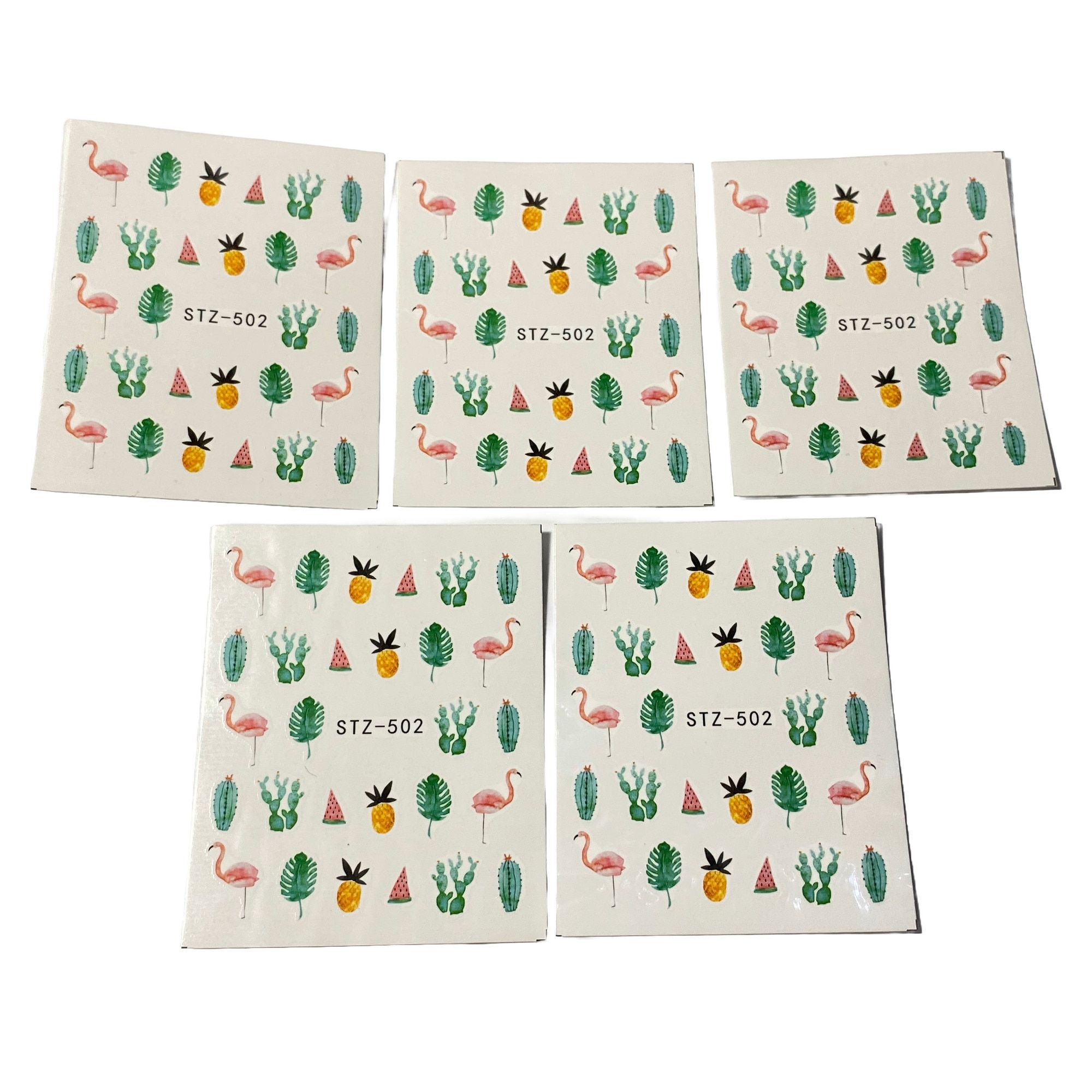 Imagine pentru Set 5 folii stickere pentru decor unghii, STZ-502, model Exotic, roz-flamingo, verde